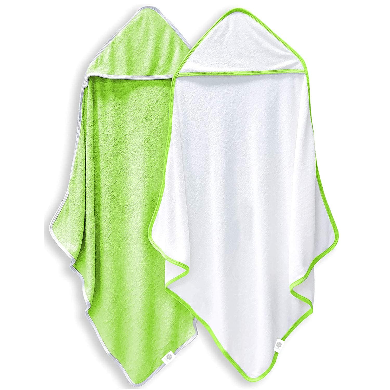 Lot de 2 serviettes de bain pour bébé – Rayonne en bambou – Serviettes à capuche ultra douces pour enfants – Taille XL pour 0 à 7 ans (blanc et vert, 94,5 x 94,5 cm)