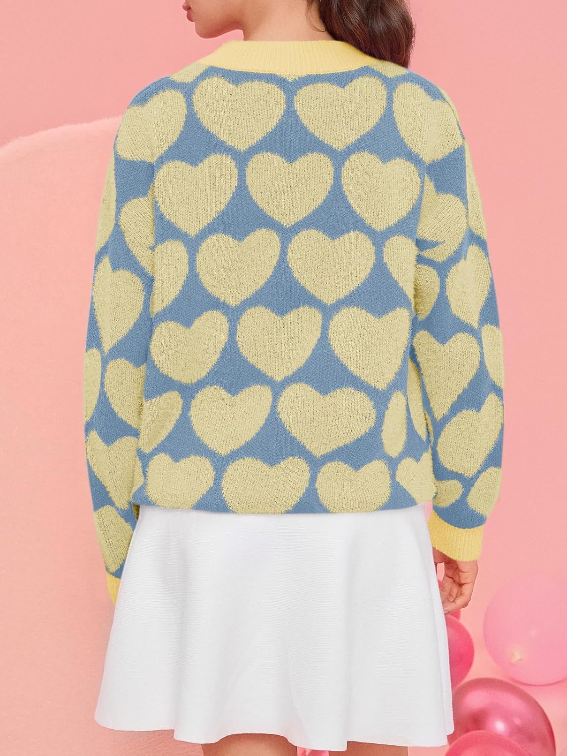 Saodimallsu Womens Heart Sweaters Valentines Fuzzy Knit Crewneck Cute Loose Sweaters - Image 5