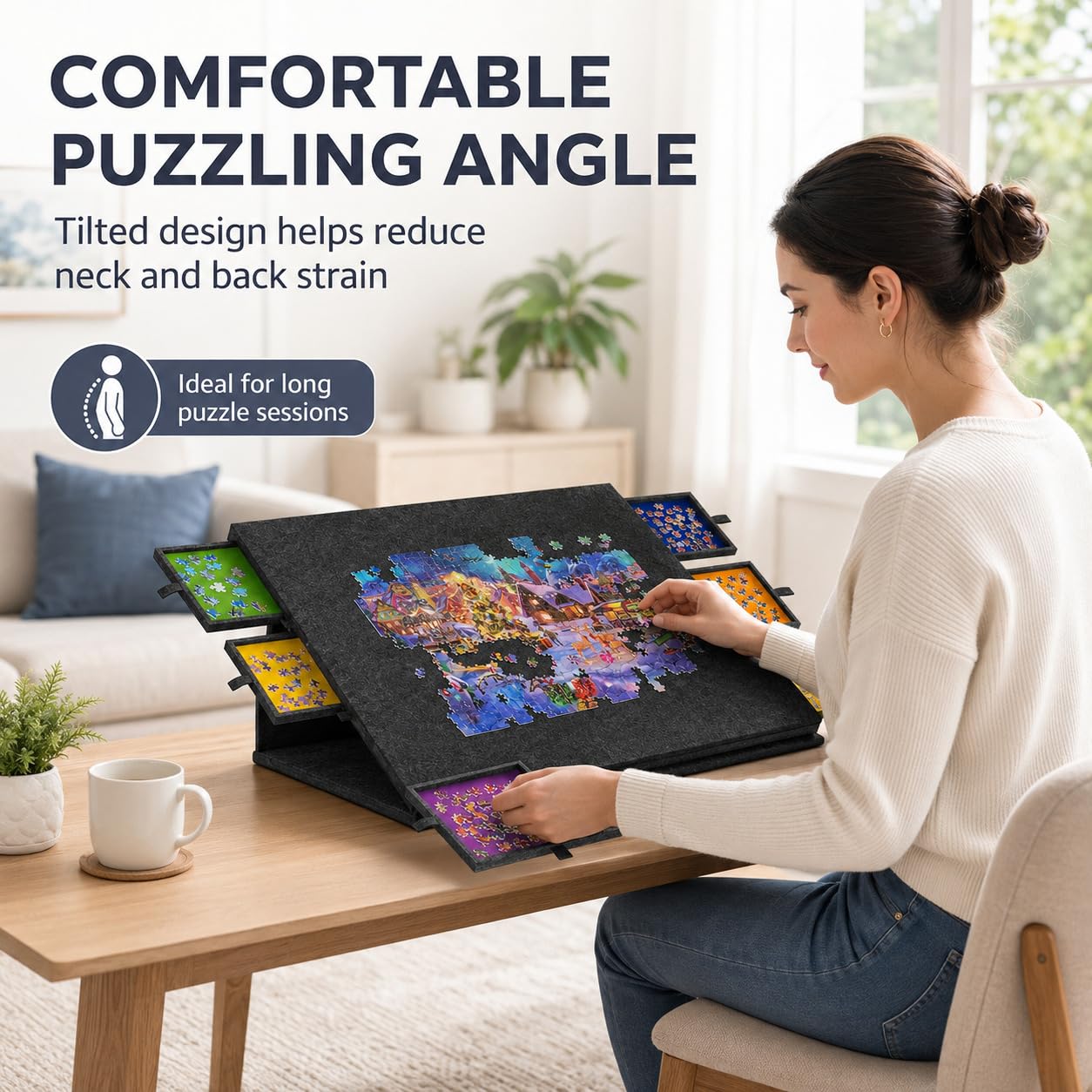 Tavolo puzzle da 2000 pezzi, pieghevole, con 6 cassetti e copertura