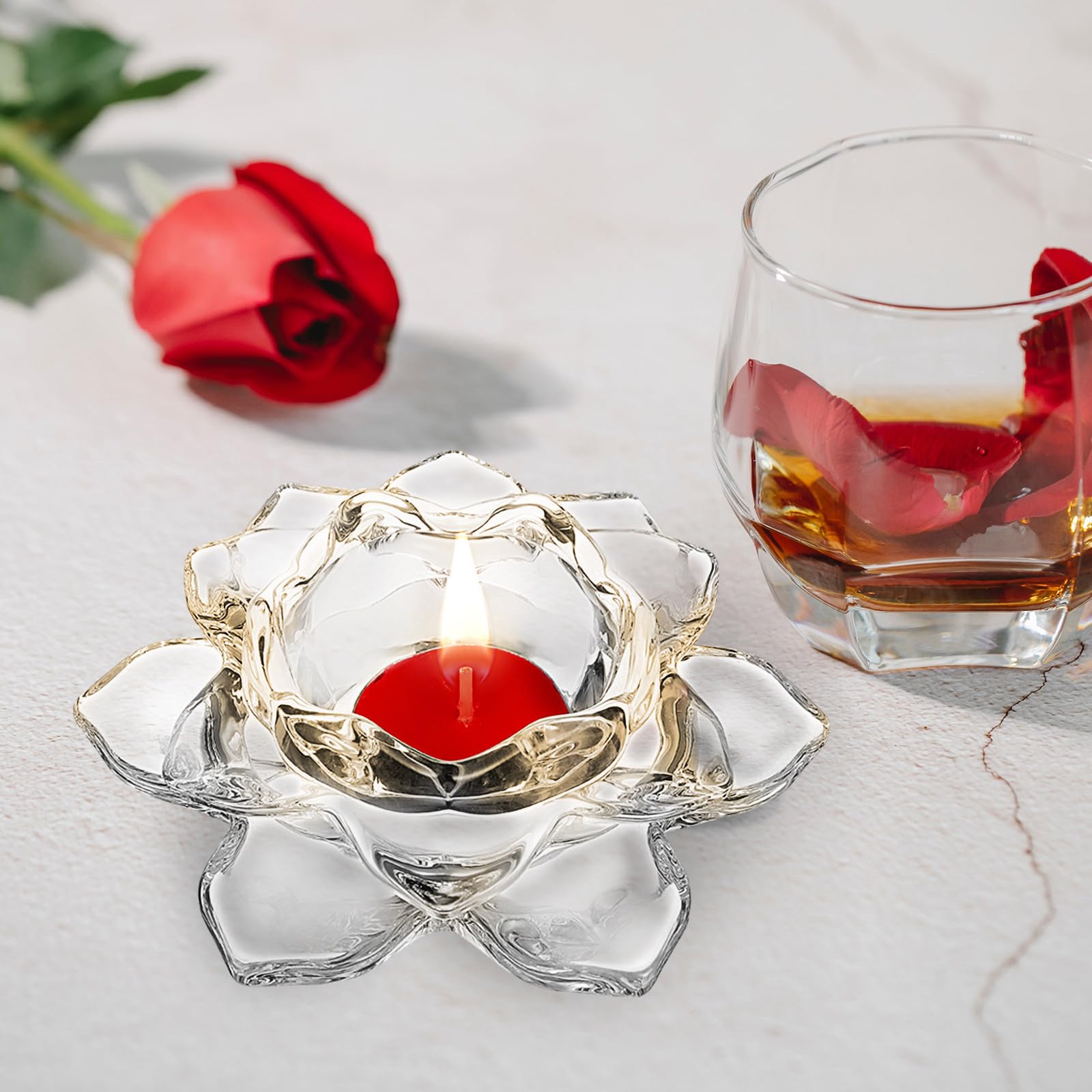 4 Stück Glas Kerzenhalter in Lotusblumenform, für Zuhause