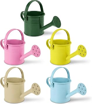 Kids Metal Watering Can for Gardening, 5pack Small Iron Watering Can for Succulents Houseplants Bonsai, Mini Water Pot for Children Sprinkling Bucket Mixed Style Pink, Green, Yellow, Beige, Blue