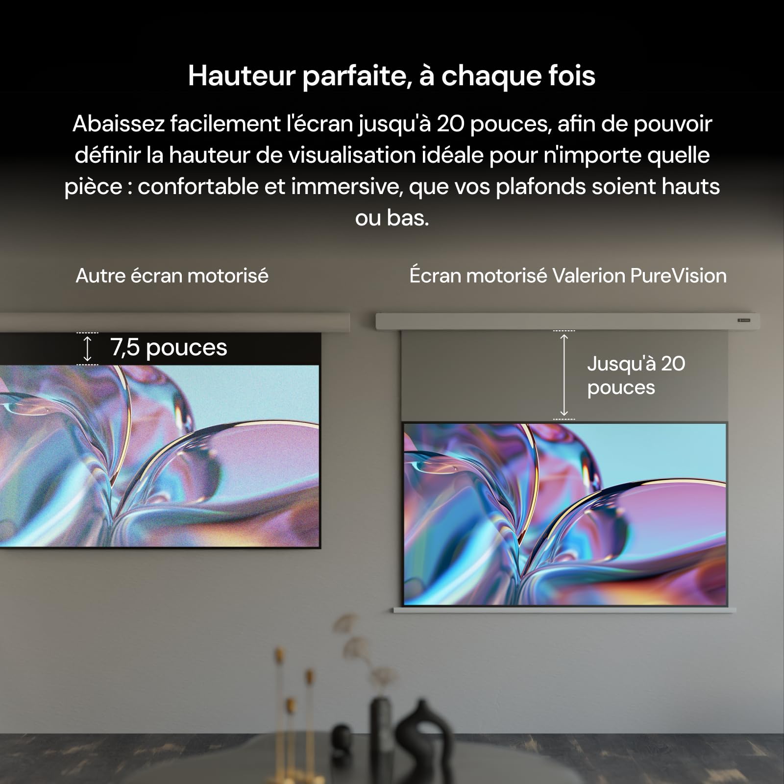 Pack Home Cinéma Anti-Speckle : Projecteur Laser Triple 4K Valerion Pro2 avec écran motorisé de 120"