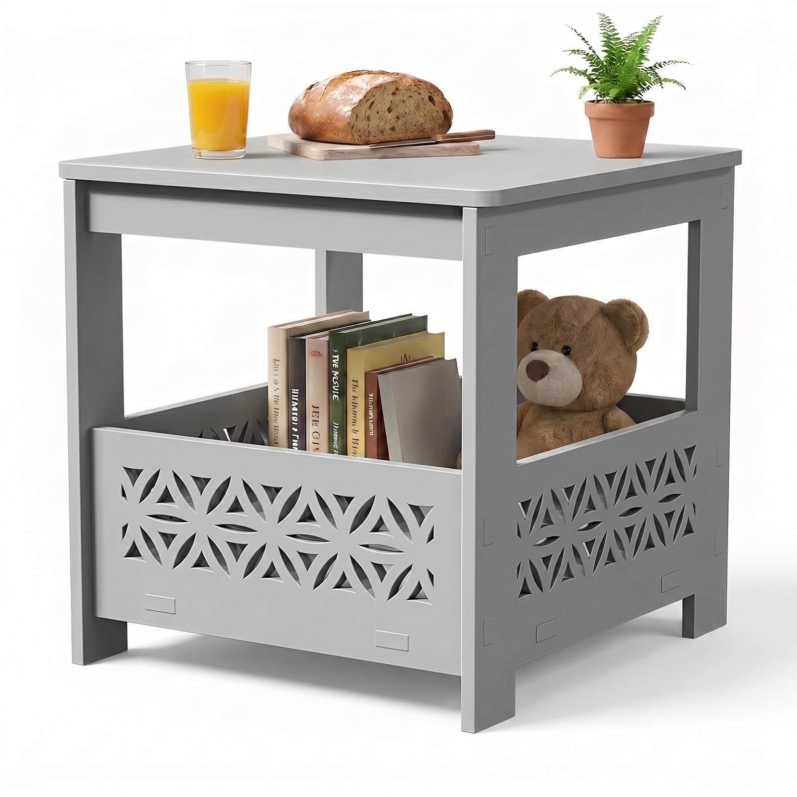 VINGLI Small Garden Table, 2-Tier Side Table for Indoor & Outdoor, Grey