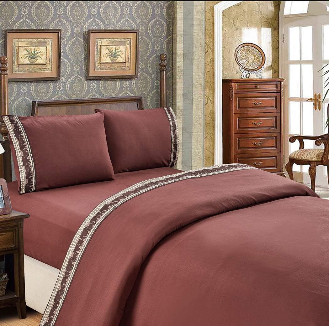 Sheets & Beyond Cabin Printed Super Soft Cotton Touch Microfiber 4 Piece Bedroom Sheet Set (Queen Size, Bear)