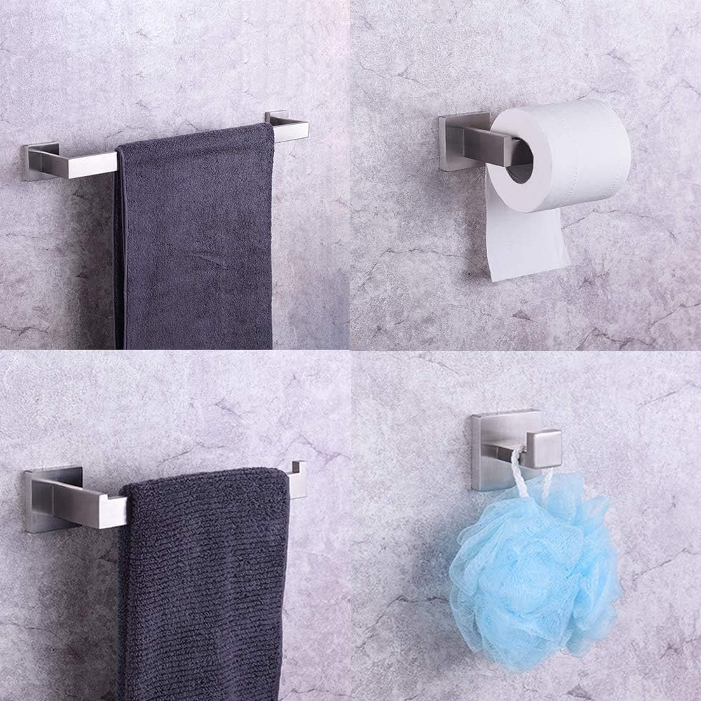 Sereey 4-Piece Bathroom Hardware Accessories Set Stainless Steel Brushed Nickel 24 inch Towel Bar + Toilet Paper Holder + Hand Towel Rack + Towel Hook(24 inch) : Tools & Home Improvement