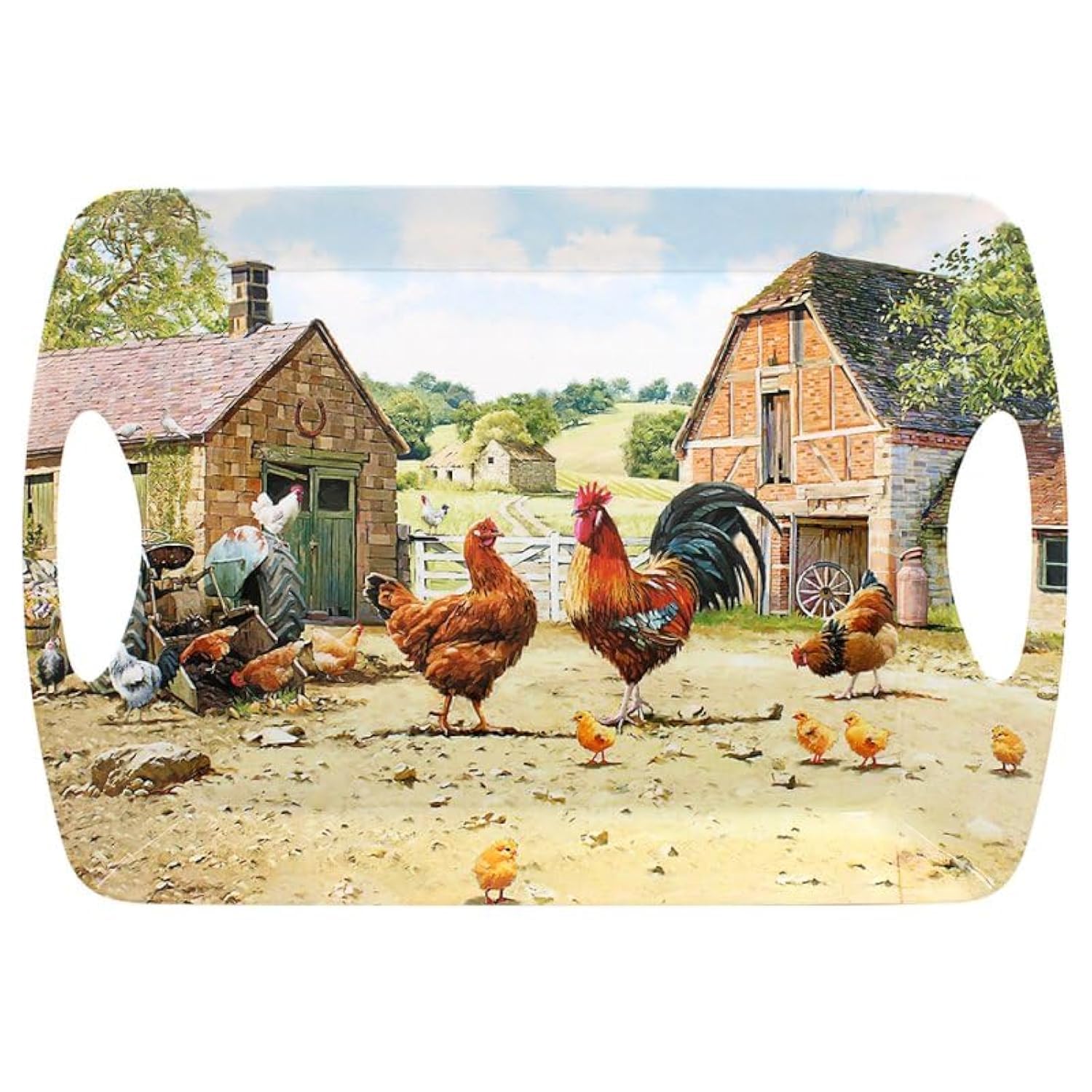 Lesser & Pavey Cockerel & Hen Tray Large British Designed Serving Tray | Dinner Tray For Multiple Uses Around The Home | Trays For Food Serving Or Drinks Serving | Cockerel & Hen Large Serving Tray - Macneil Studios