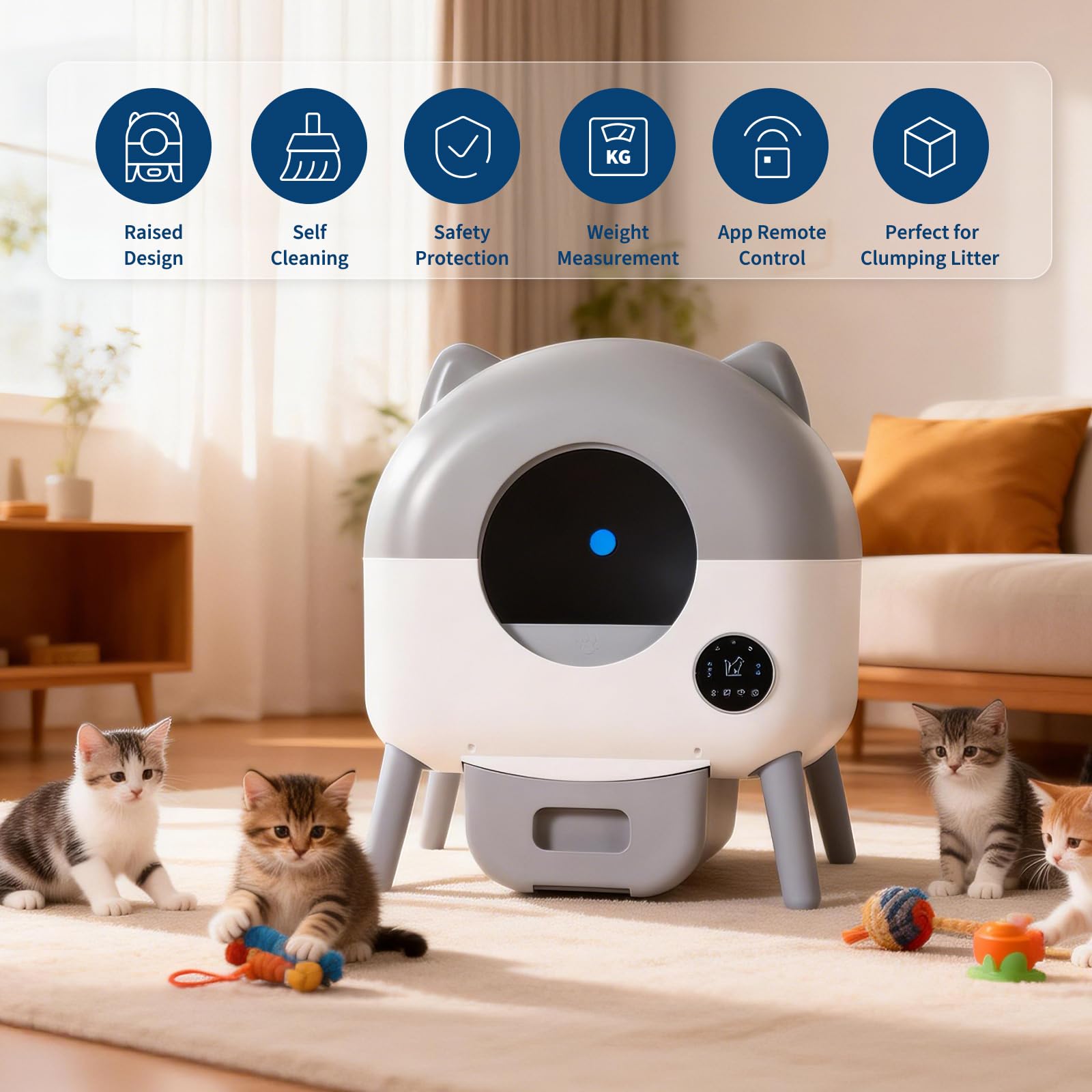 Automatic Self Cleaning Litter Box, Extra Large Automatic Cat Litter Box Self Cleaning Robot for Cats, Smart Safety Sensors-App Control-Low Noise, Washable Tray, 20 pcs Trash Bag - image 3