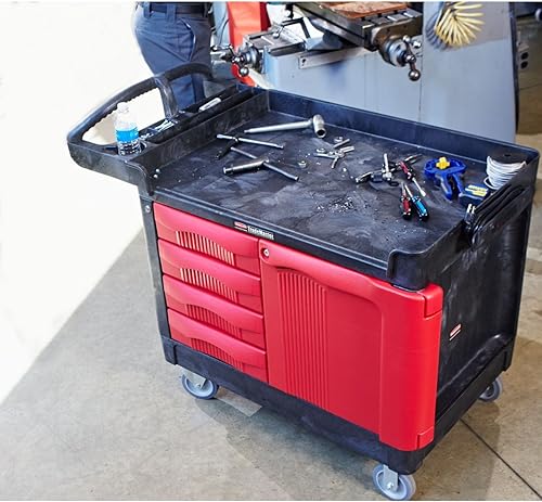 Miniatura 10 de Rubbermaid Commercial Products Trademaster - Centro de trabajo móvil de 4 cajones con gabinete, 49 pulgadas de largo x 27 pulgadas de ancho x 28