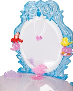 Disney Princess Ariel Vanity for Girls with Lights & Sounds, Plays Under The Sea - Magical Light Up Effect Looks Just Like Water! Pretend Play Girls Vanity Set with Mirror and Stool