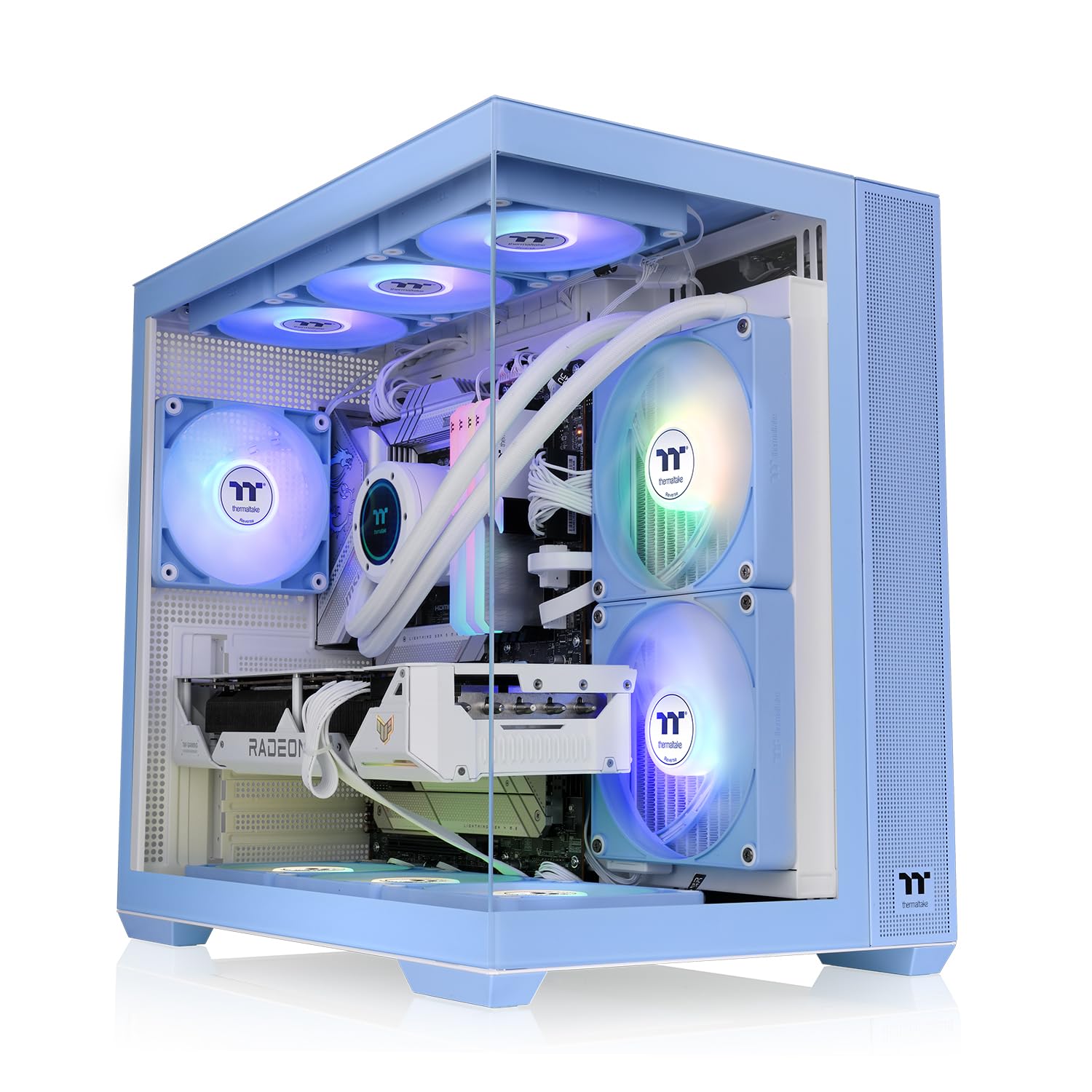 Thermaltake View 380 TG ARGB Hydrangea Blue ATX Custodia; 4 x 120 mm ARGB Ventole Incluse; Supporta Hidden-Connector Motherboard; Frontale & Side Doppio Pannello in Vetro Temperato; CA-1Z2-00MFWN-AZ