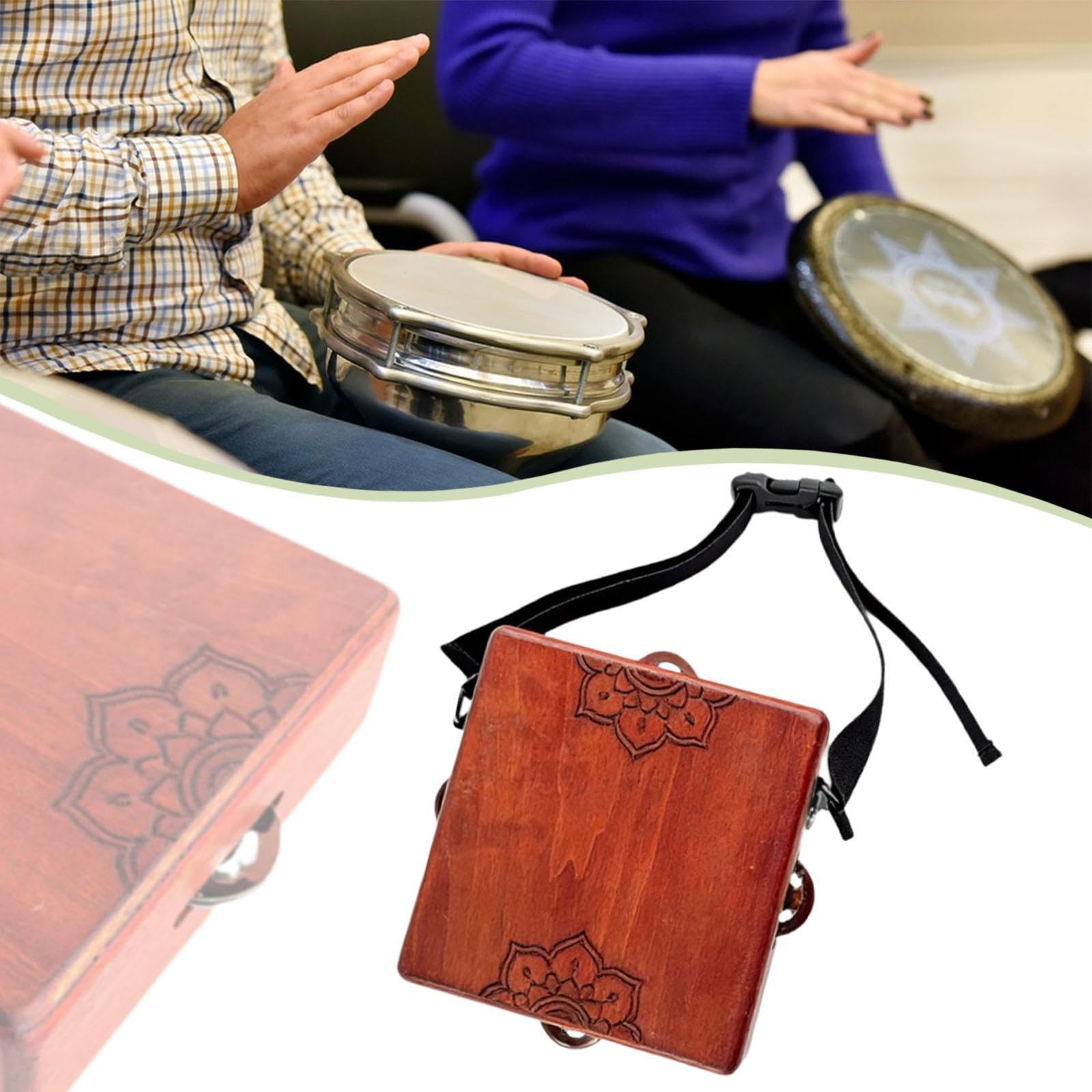 Amagogo Tambor de Mano de Madera de Dos Tonos, Instrumento de Percusión, Caja de Metal, Pandereta
