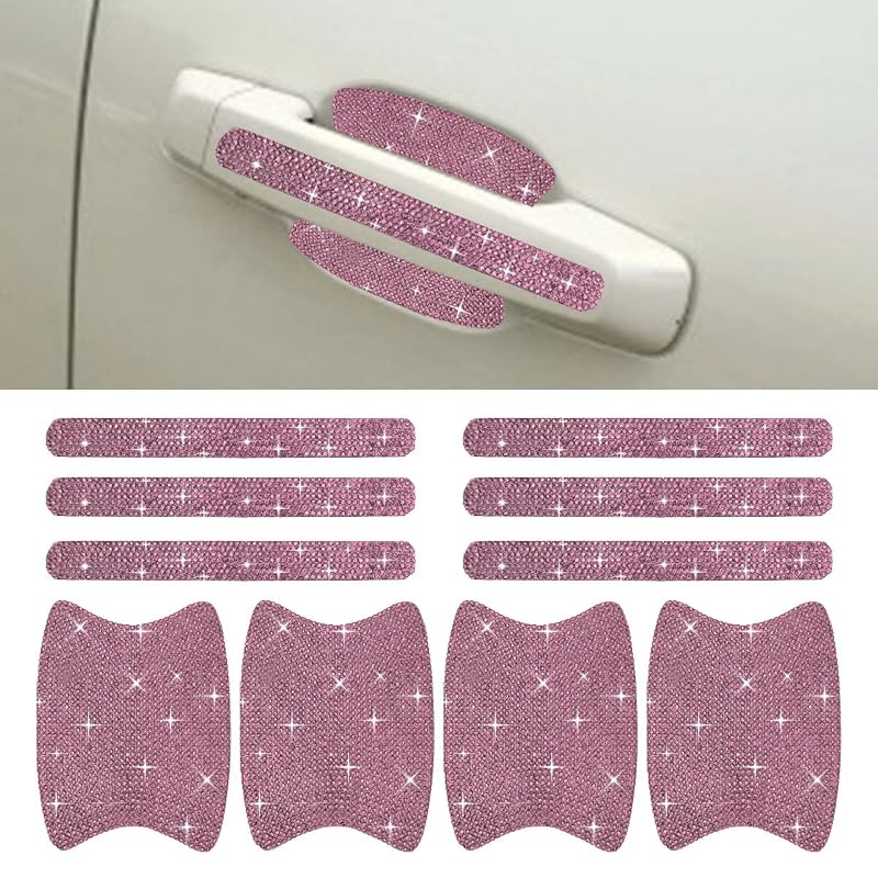 Protetor de Soleira e Puxador de Porta com Strass ZIMISI Rosa, Adesivo Decorativo para Carro, Kit com 10 peças