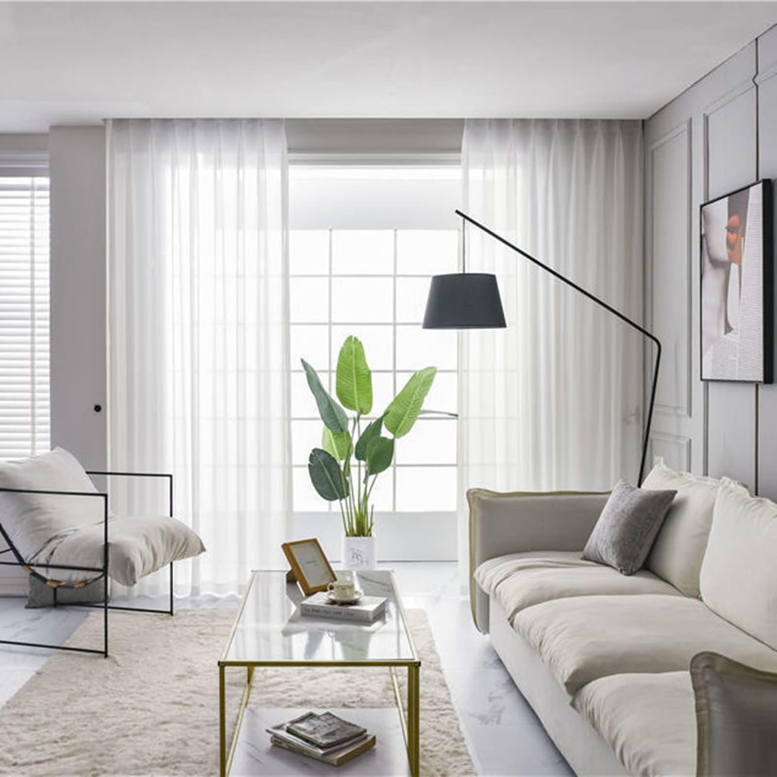 Musihy Sheer Window Curtains 96 Inches Long, Solid Color Voile Curtains for Living Room, White, 54W x 96L inch