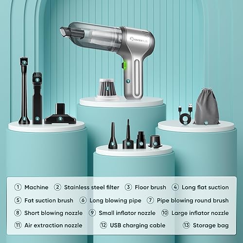 Miniatura 8 de Aspiradora de coche inalámbrica de mano con la mejor succión, motor sin escobillas de 12000 PA de potencia máxima, 3 en 1 mini aspiradora portátil