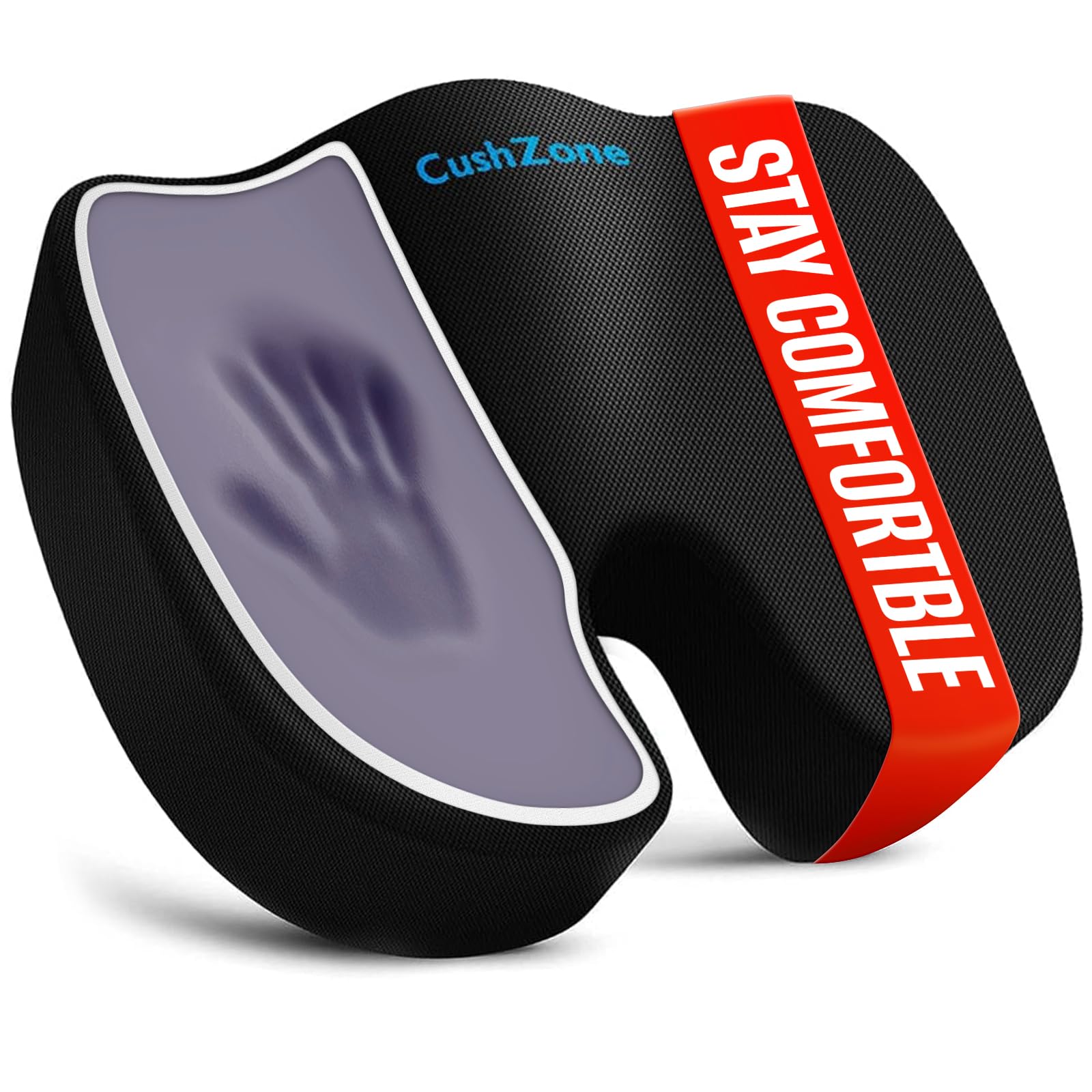 CushZone Seat Cushion, Office Chair Cushions, Car Seat Cushion, Non-Slip Sciatica & Back Coccyx Tailbone Pain Relief Chair Pad, Memory Foam Pillow for Computer Desk, Wheelchair, Driving(Black)