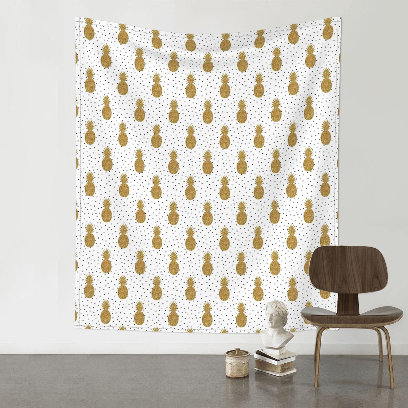 WHJSSF Gold Glitter Pineapples Fruit Prints Wall Tapestry 60x51in - Boho Decor Throw for Bedroom, Dorm, Picnic & Outdoor Adventures