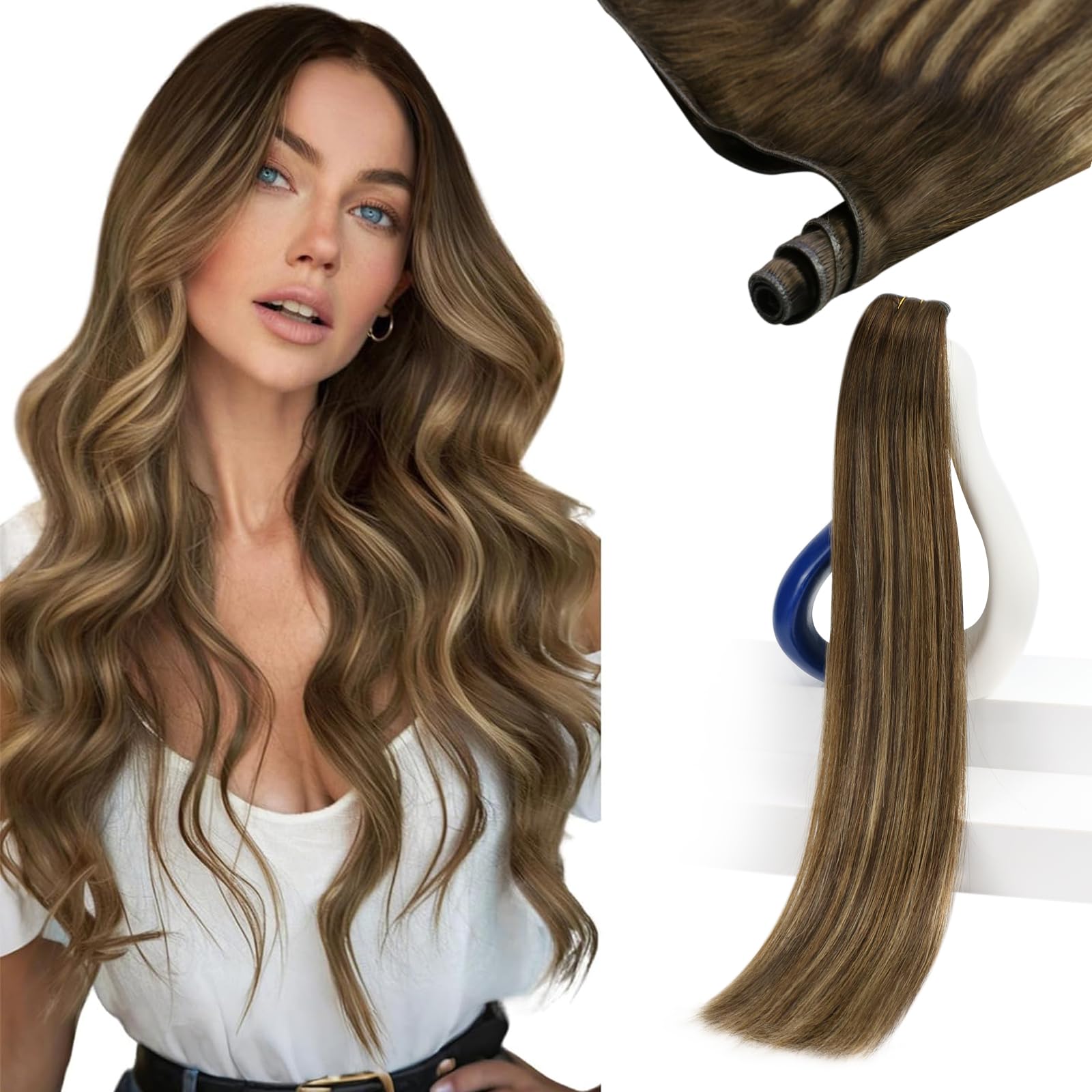 Sunny Hair Genius Weft Hair Extensions Human Hair Balayage Genius Weft Hair Extensions Sew in Brown Balayage Caramel Blonde Sew in Hair Extensions