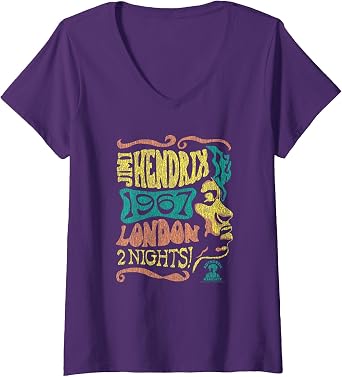 Womens Jimi Hendrix 1967 London Concert Vintage Band V-Neck T-Shirt