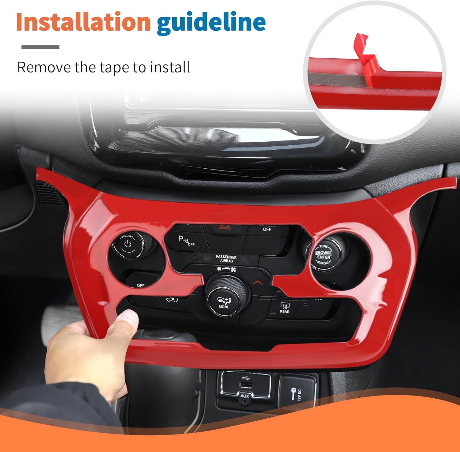 JeCar Red Interior Air Conditioner Switch Panel Cover Trim for 2018+ Jeep Renegade Accessories