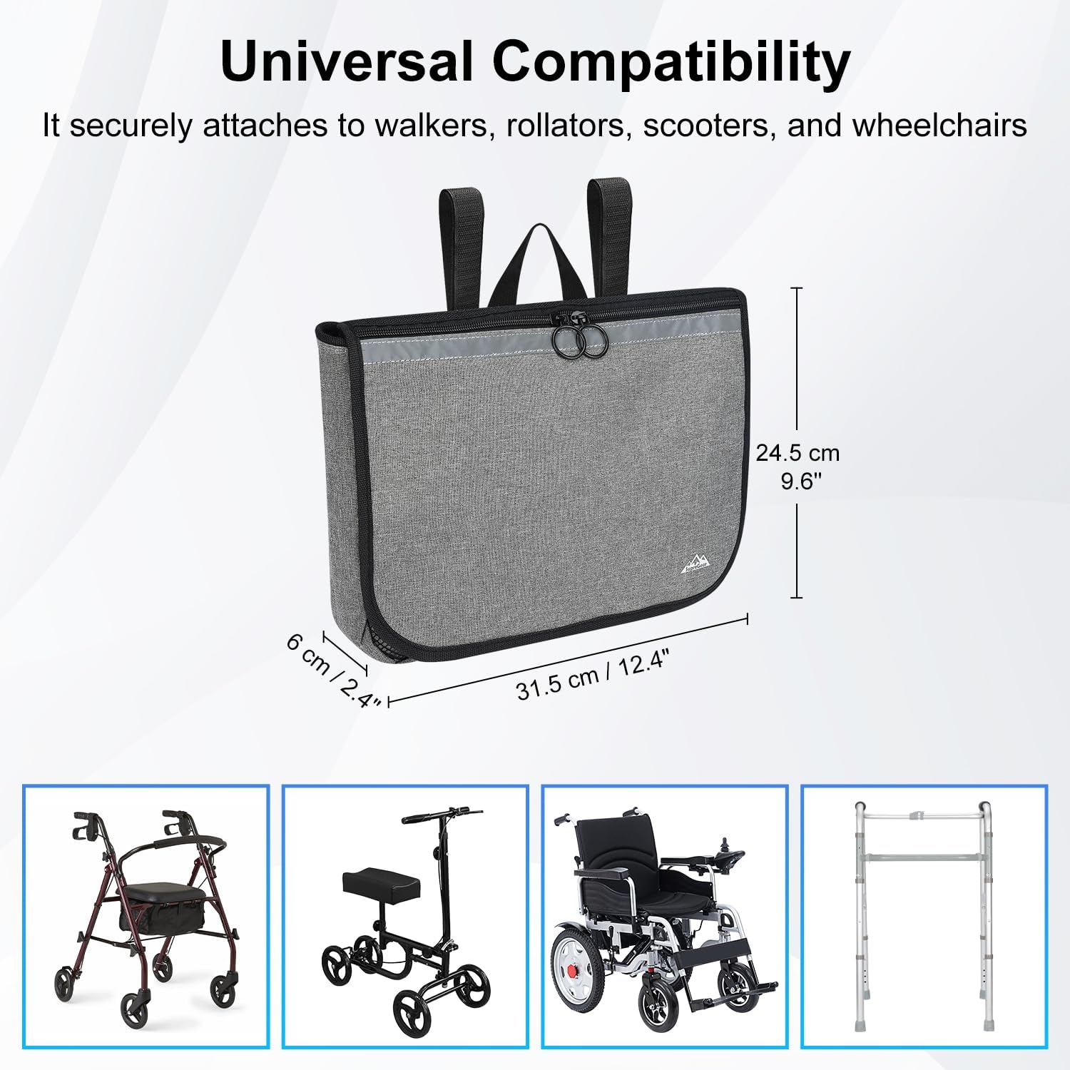 supregear Wheelchair Carry Bag - Accessories Pouch for Rollator, Walkers, Power Wheel Chairs and Knee Scooters - Side Armrest Storage Organizer for Elderly Seniors - Lightweight Portable Travel Tote image 3