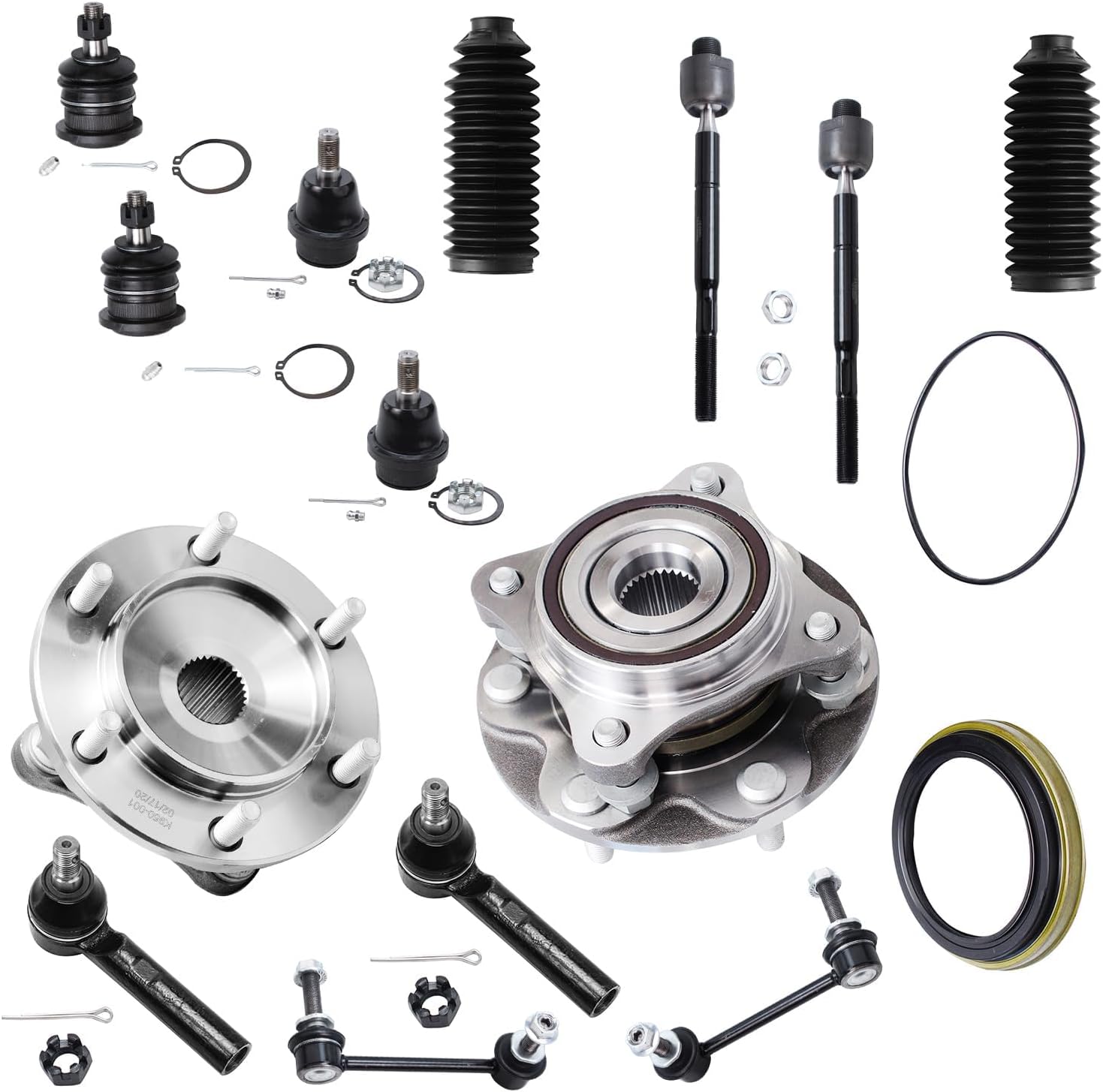 Detroit Axle - Front 14pc Wheel Bearing Hubs Kit for 2003-2009 Toyota 4Runner Lexus GX470, 2007-2009 FJ Cruiser, Wheel Bearing and Hubs Tie Rods Ball Joints Sway Bars Boot & Bellows Replacement