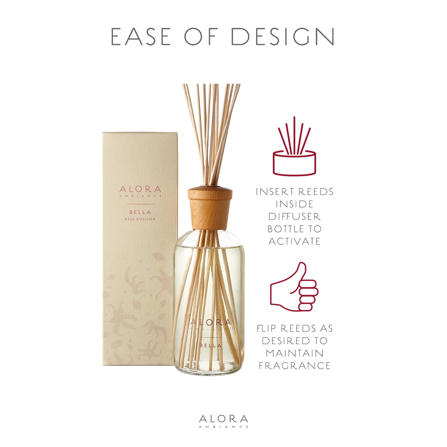 Alora Ambiance Bella 16 oz Reed Diffuser | Long-Lasting Soft & Floral Fragrance | Beautifully Designed for Any Space