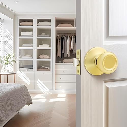 Miniatura 6 de GOBEKOR Paquete de 1 perillas para puerta de paso, pomos interiores de latón pulido sin llave, pomos de puerta de armario, pasillo, pomo de paso de
