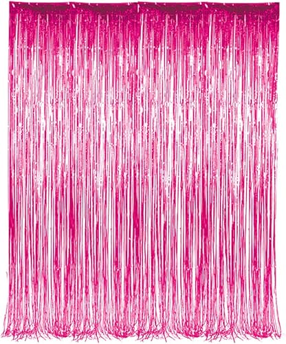 Franja de hoja oropel de 3 x 8 pies (36 x 96 pulgadas), para decoración de puertas, ventanas y cortina, decoración de fiesta, Rosado Paquete de 1