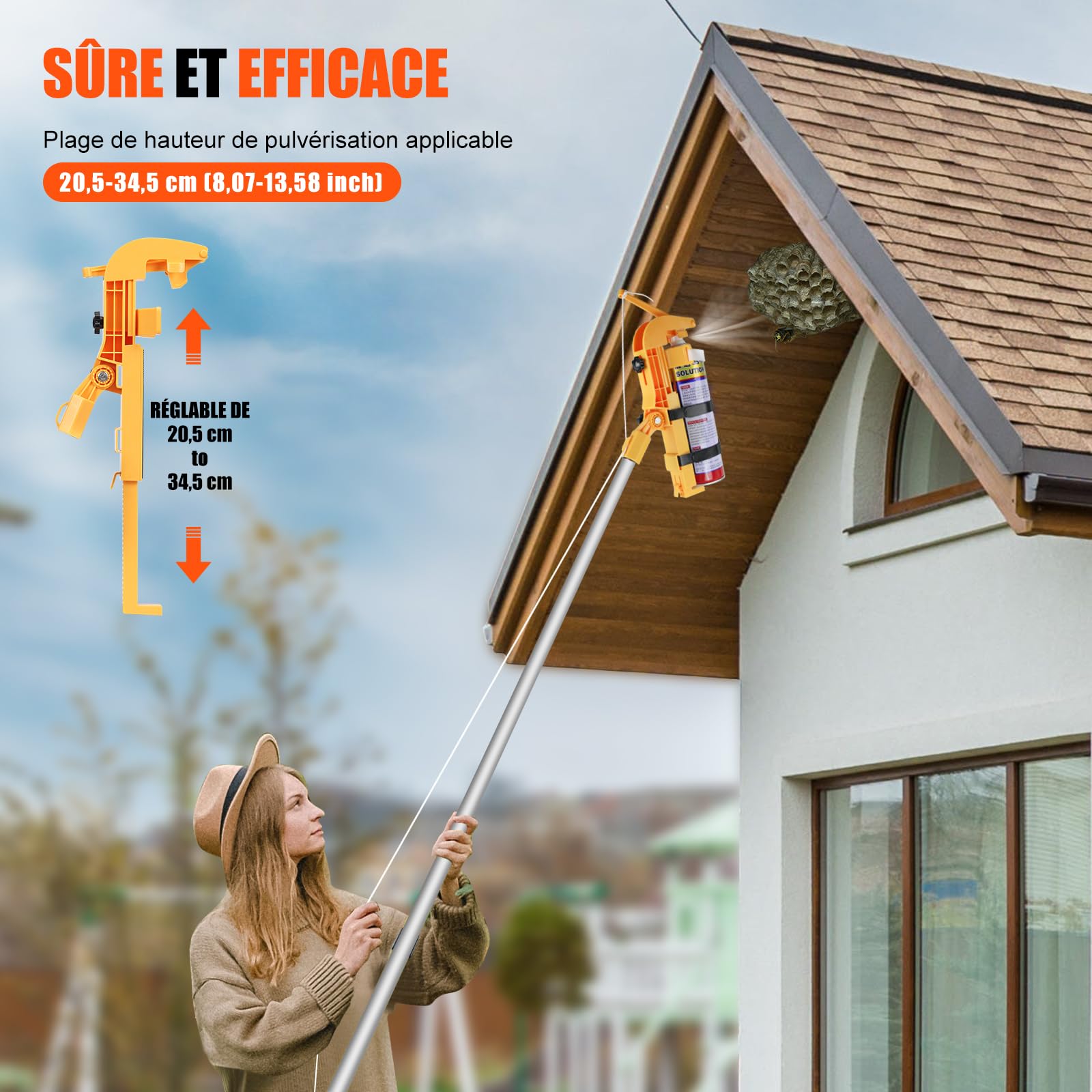 Testina spray migliorata per prolungamento della bomboletta spray, adattatore regolabile per grandi bombolette spray, supporto versatile per vespe / calabroni / verniciatura / pulizia di