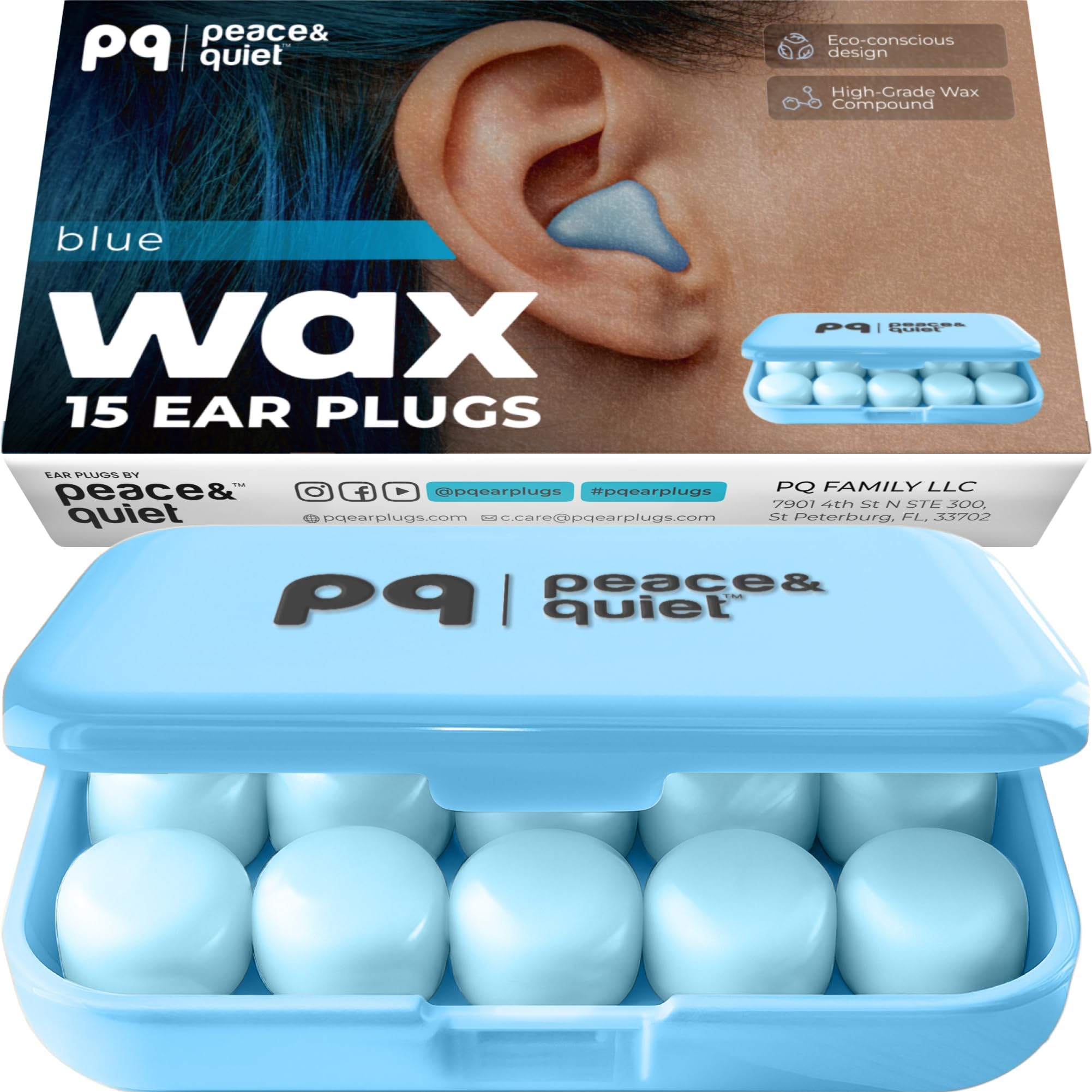 PQ Wax Ear Plugs for Sleeping, Swimming - Soft Noise Cancelling Silicone Gel Wax Earplugs for Sleep and Swimmers, Sound Blocking Level, Color: Blue