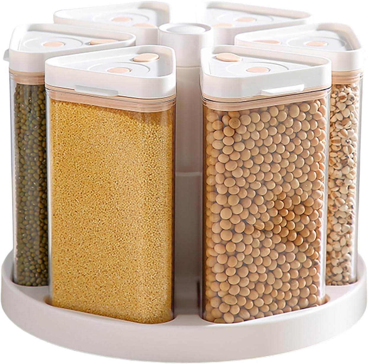 Rotating Storage Dispenser, 10.35x7.68 inches AS PP Silicone 6-grid Organizer, Rice Container for Countertops, Grains, Beans, Home Organization