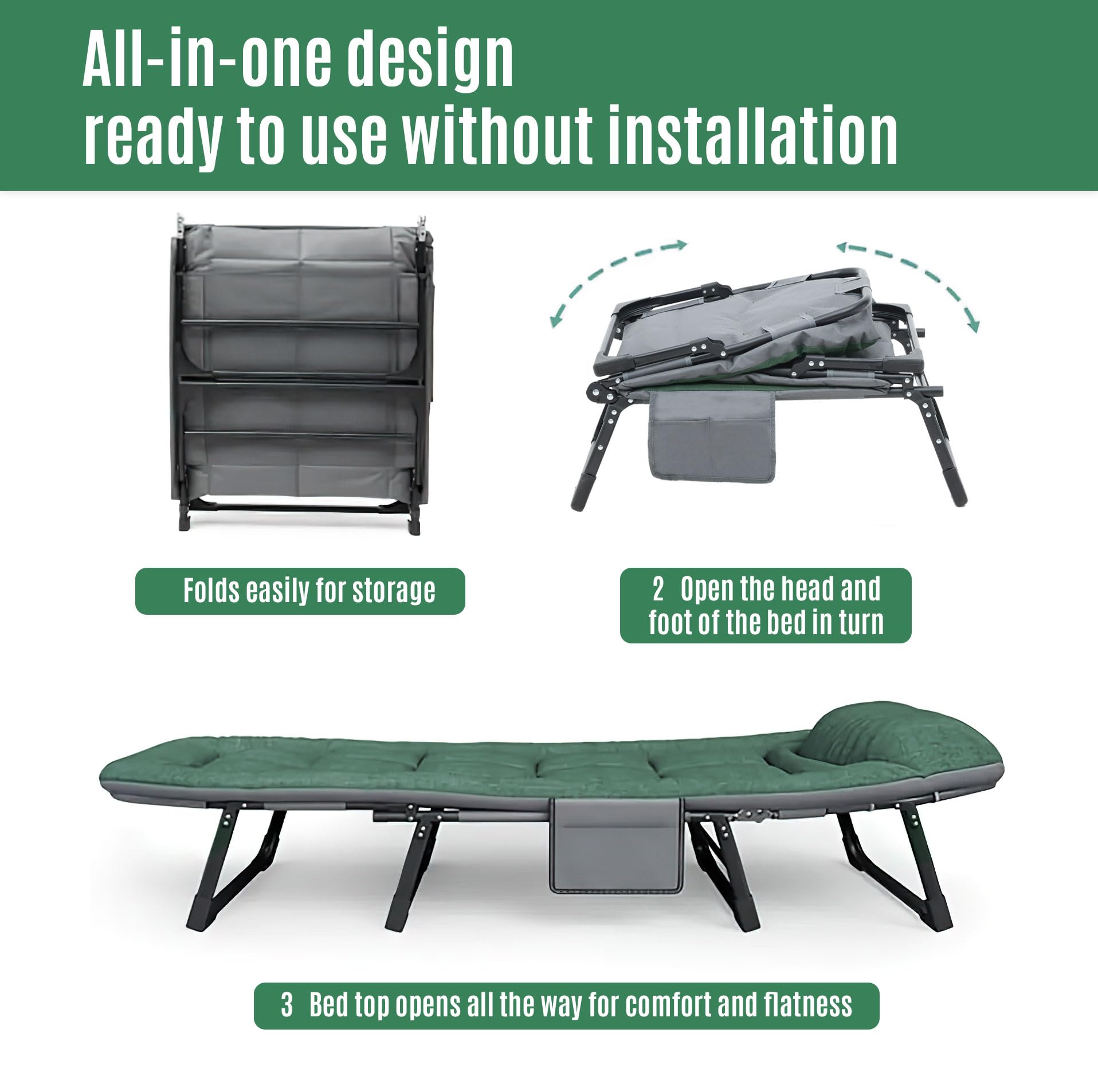 Lit de camping pliable pour adulte - Lit de couchage Oxford réglable à 4 positions - Chaise longue