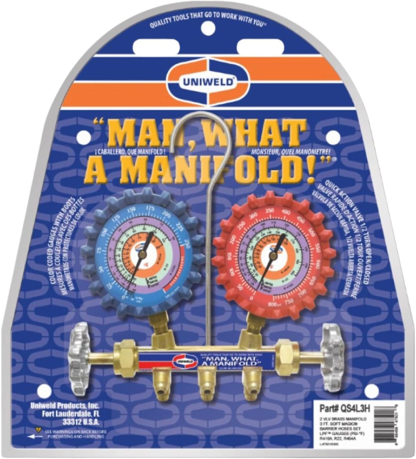 Uniweld QS4L3H Manifold (R-410a/R-22r/R-404a) Psi/F 3ft Hoses
