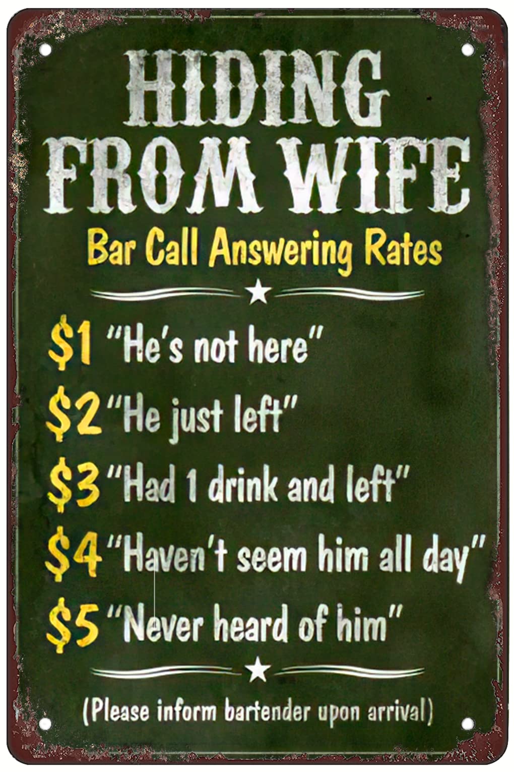 SMAZDFXX Retro Funny Metal Sign Sheet Signs Tin Sign,Hiding from Wife Bar Outdoor Home Wall Decoration 8"x12"