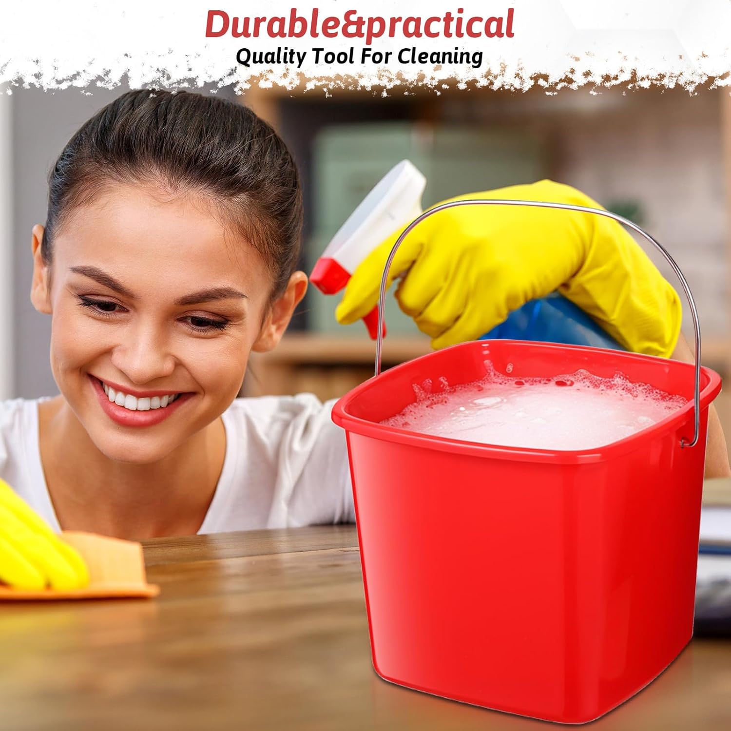 JJUNW 6 Pcs 3 Quart Cleaning Bucket, Detergent Square Bucket, Plastic Utility Cleaning Pail Stackable Cleaningpail Small Square Buckets for Restaurant Kitchen Home Offices Commercial (Red)