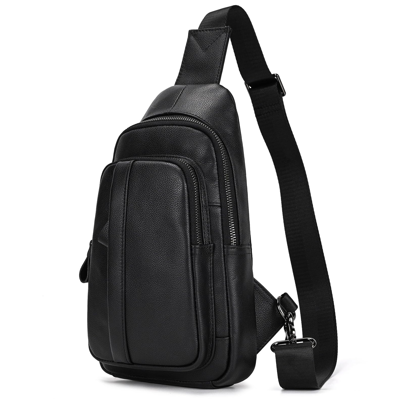 Genuine Leather Sling Bag Multi-pocket Chest Bag for Men Hiking Travel Daypack