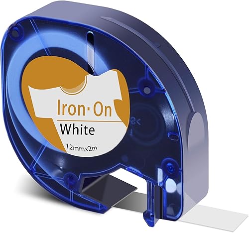 SuperInk LetraTag - 1 paquete de etiquetas adhesivas adhesivas para planchar con texturas de tela Dymo 18771, color negro sobre blanco, 1/2