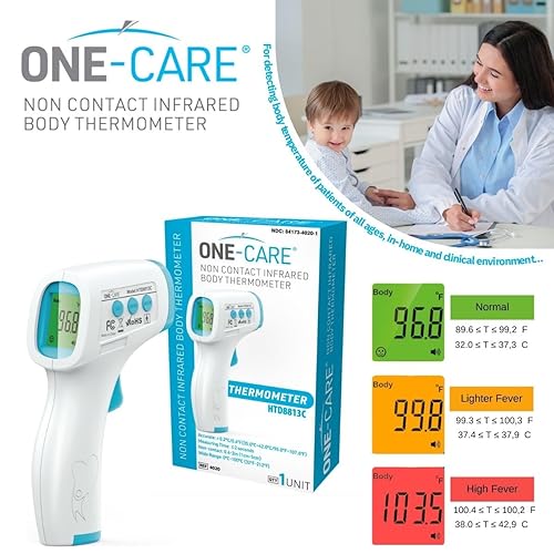 Miniatura 2 de ONE-CARE Termómetro digital infrarrojo HTD8813C - Sin contacto, termómetro Homedics, alta precisión, lectura rápida, temperatura corporal y