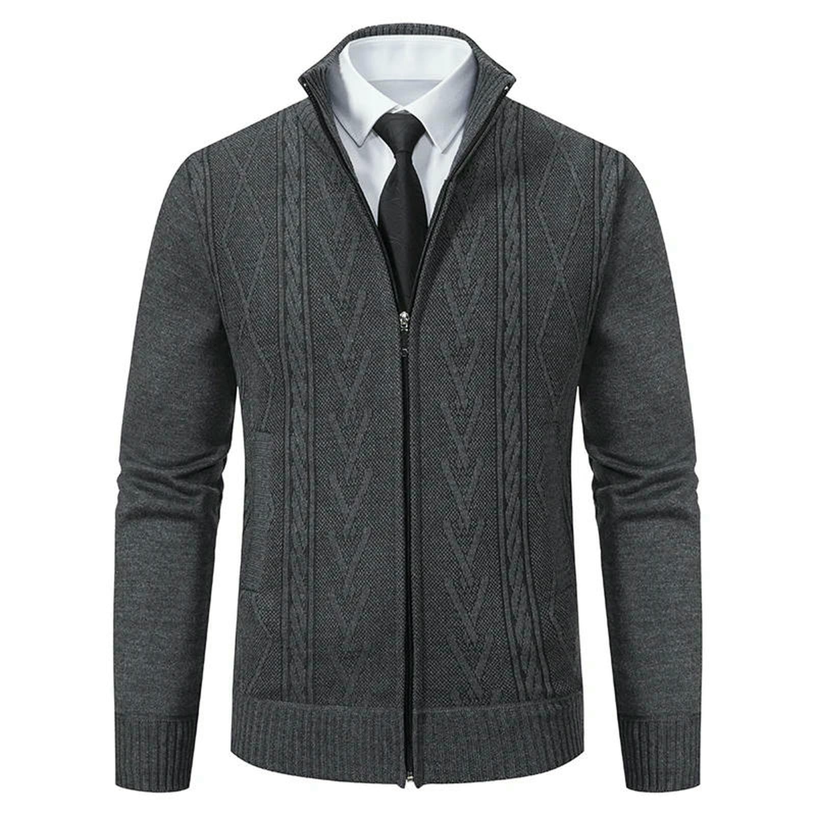 Sweter męski płaszcz z dzianiny na co dzień ciepły wyściełany jesień i zimę-8931-jasnoszary-XXL
