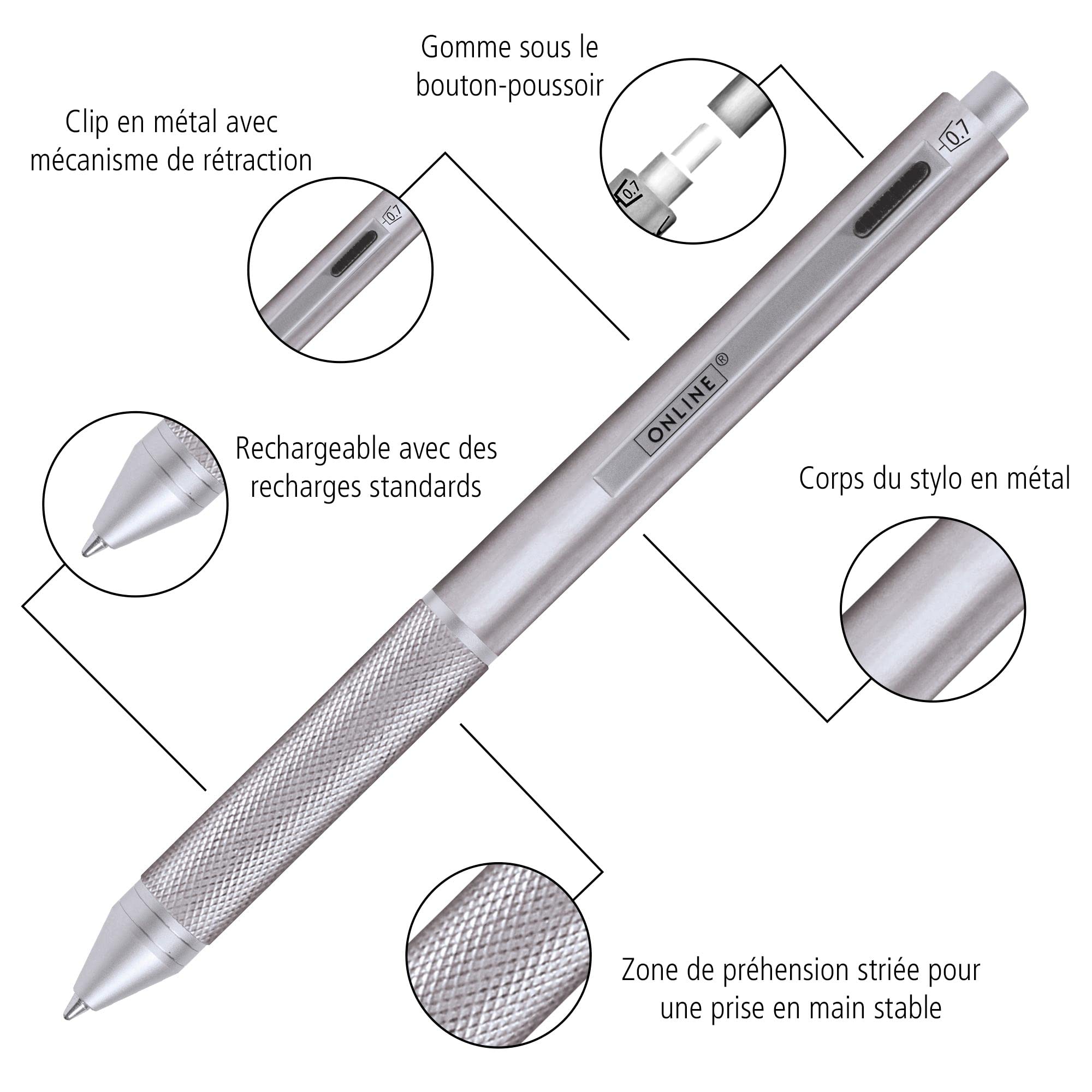 Online Penna A Sfera In Alluminio Sporty Gun - Design Elegante, Mina Sostituibile (Inchiostro Nero, Tratto M), Clip Metallica - 1 Pezzo - 4