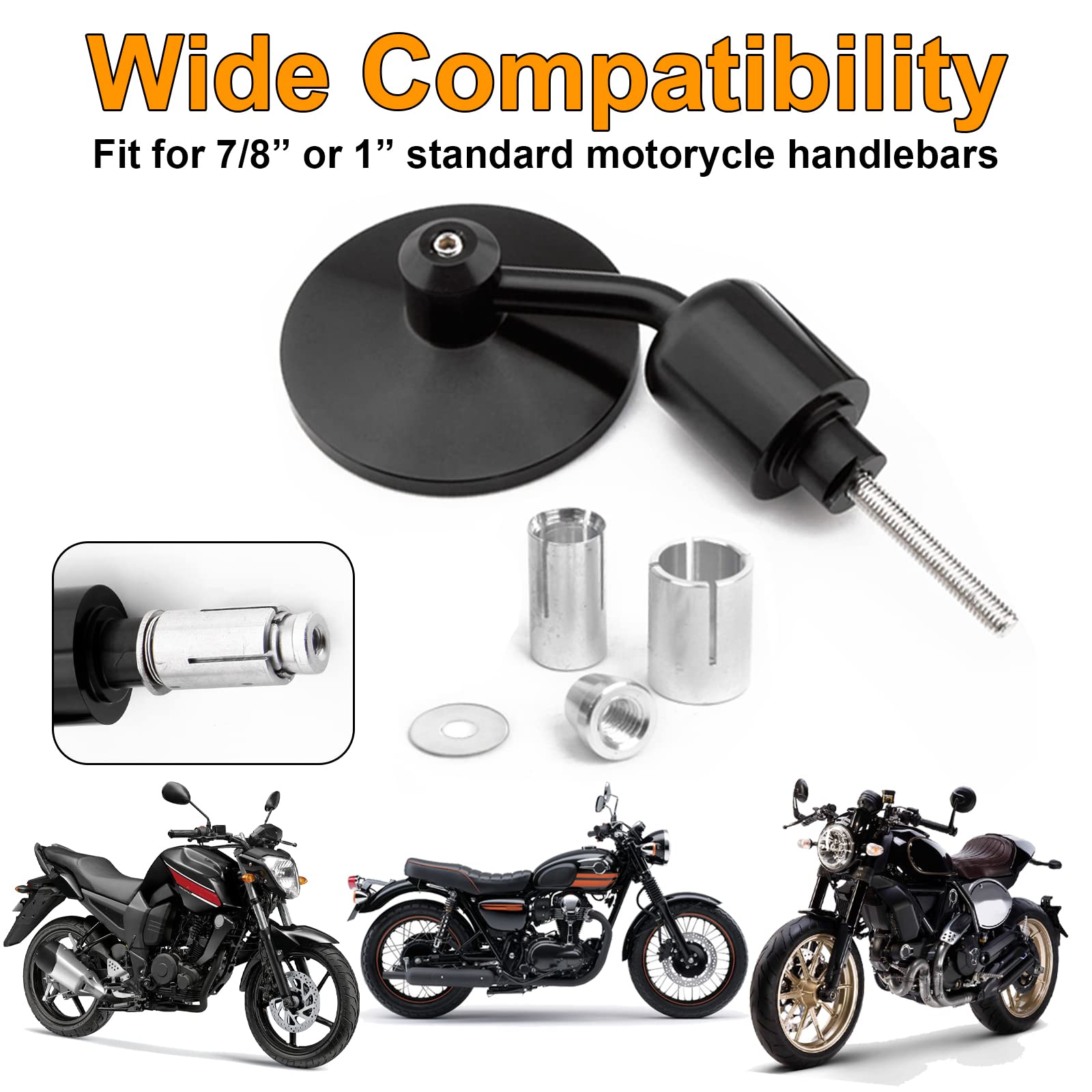7/8" 22mm Manubrio Moto Specchio 3 Pollici Specchietto Retrovisore Rotondi per Scooter Chopper Cruiser(#2-Nero)