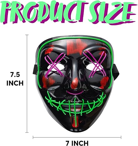 Miniatura 5 de JOYIN Máscara LED de Halloween con luz aterradora con 3 modos de iluminación, máscaras LED de Halloween, máscara de Anonymous aterradora para