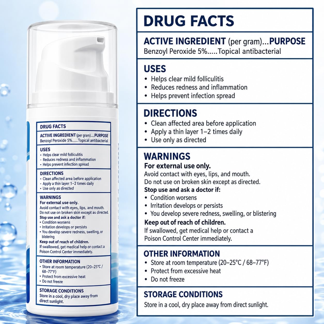 Folliculitis Treatment Cream, 5% Benzoyl Peroxide with Centella & Ceramides