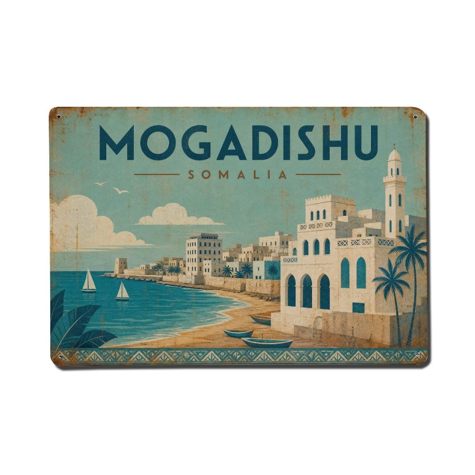 Metal Tin Sign Vintage Travel Somalia Mogadishu