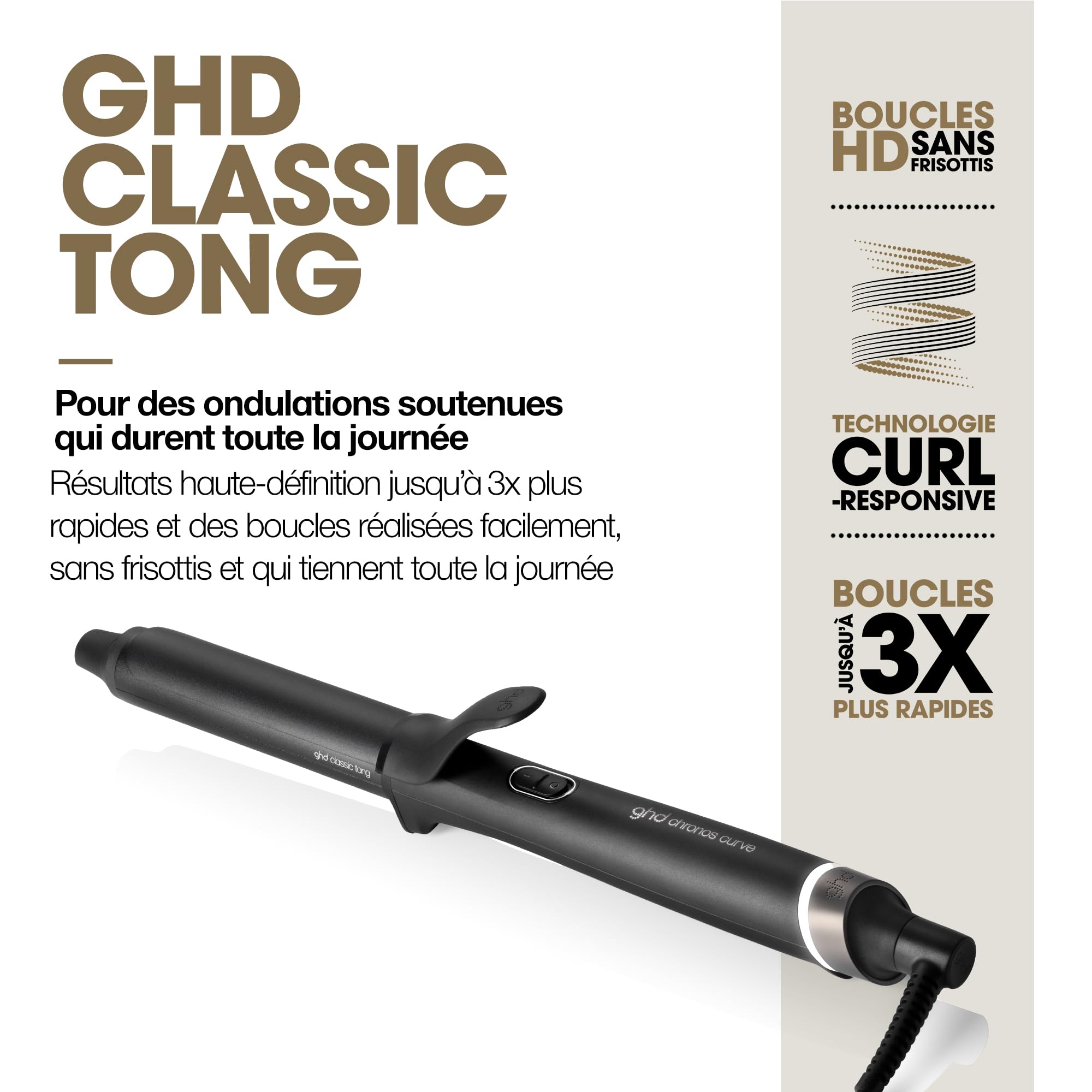 ghd - Boucleur ghd Chronos Curve Classic Tong - Fer à boucler cheveux (Noir) - Fer à friser pour ondulations soutenues - Coiffure facile et 3x plus rapide, sans dommage - Toutes longueurs de cheveux