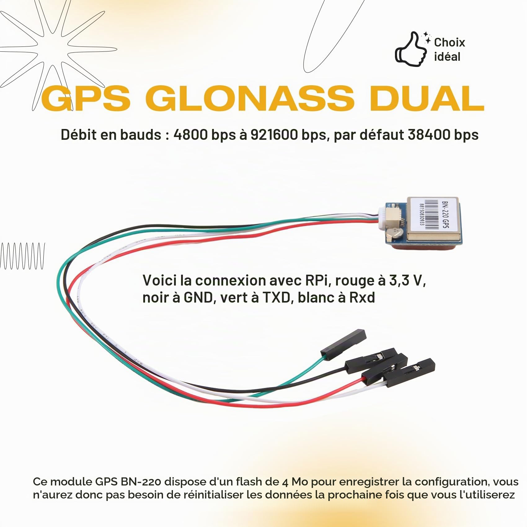 Module GPS BN-220 avec Flash HMC5883 Boussole Glonass Beidou + Antenne Active Module GPS Antenne, Flash Intégré