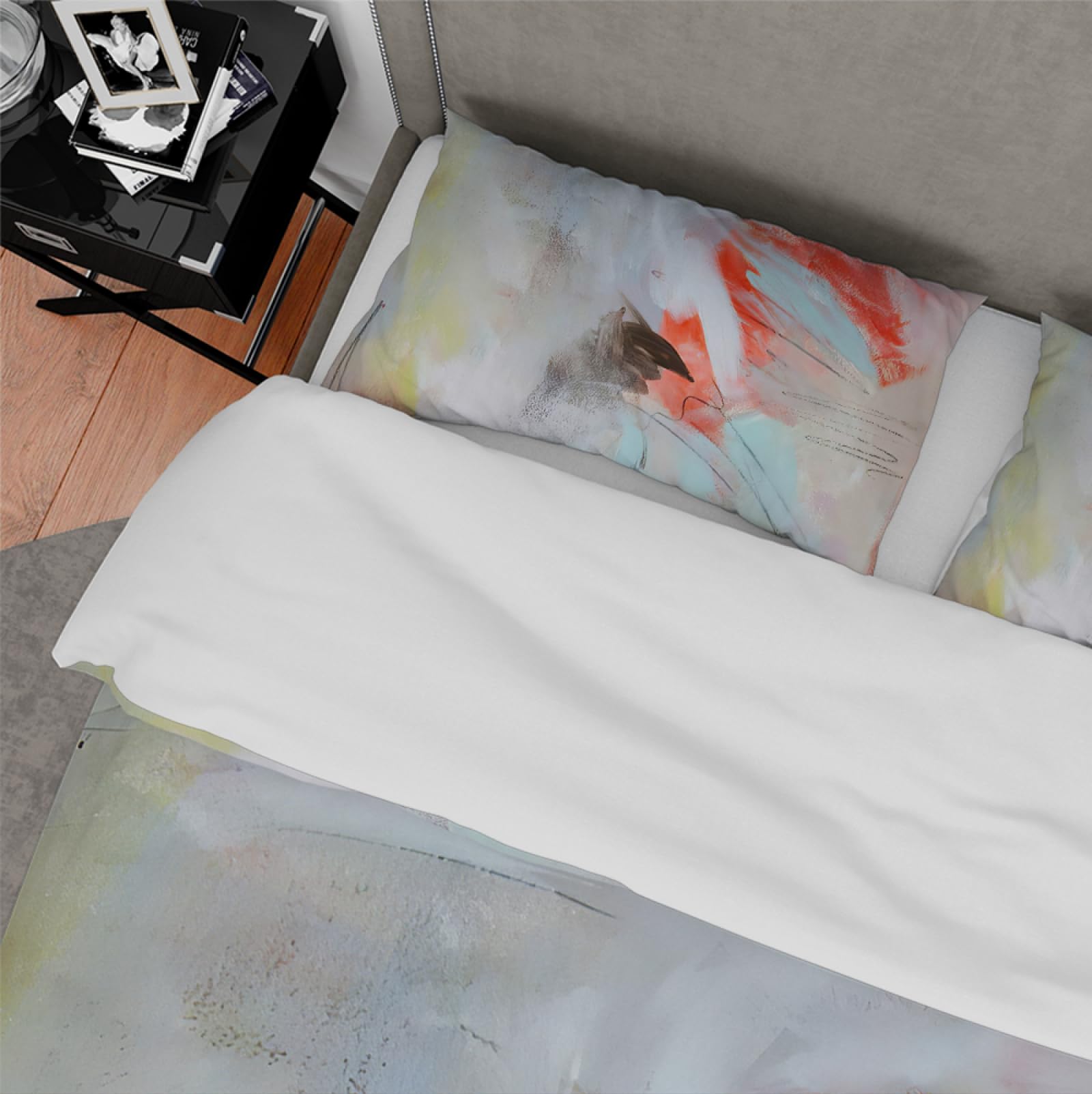 Set de Lujo Funda de Edredón 3 Piezas Estilo de Tinta de Impresión 3D Textura Ligera Ultra Suave Juego de Ropa de Cama de Dormitorio con 2 Almohadas Shams 4 Lazos Cremallera 160 x 200 cm