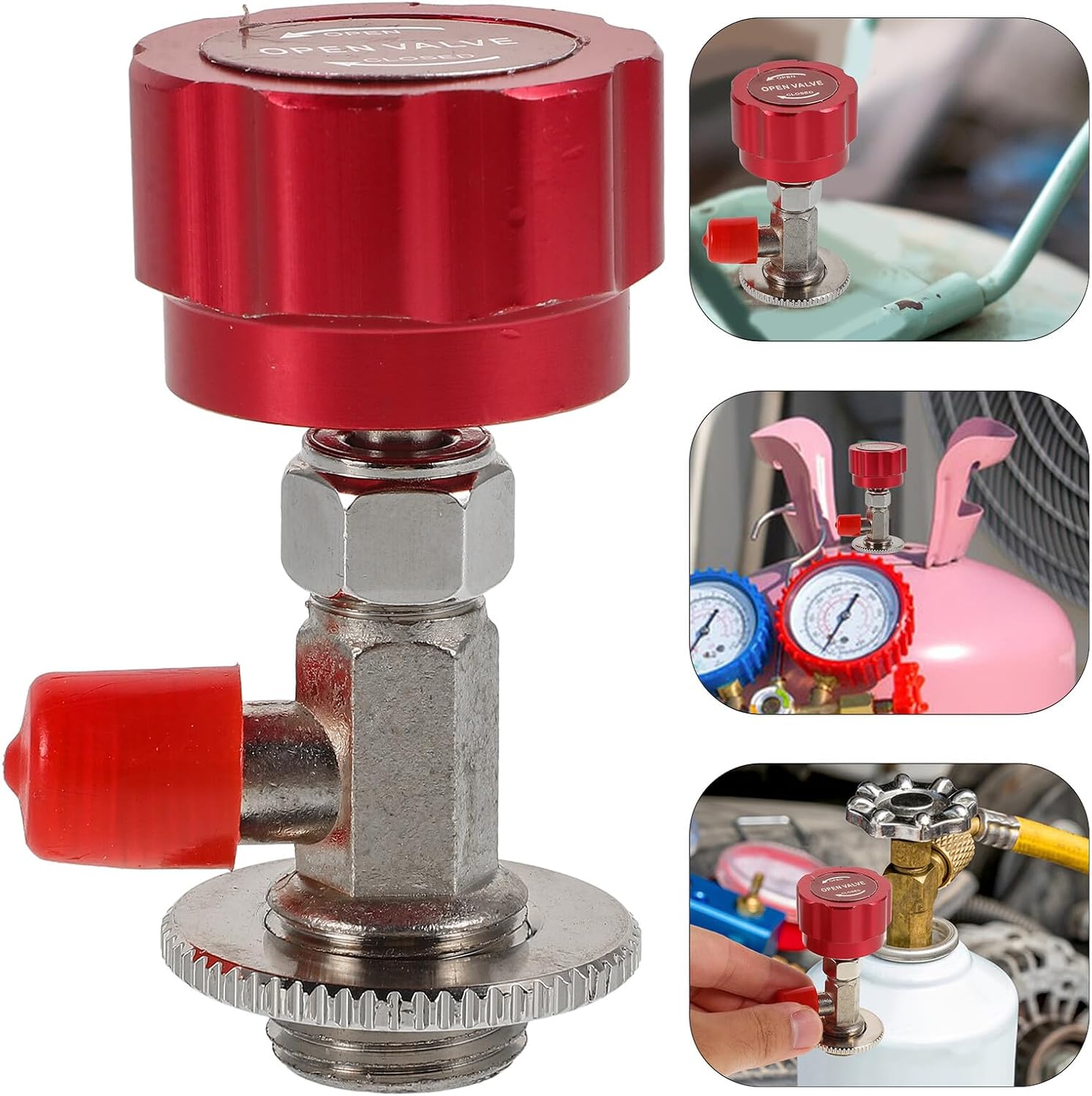 Refrigerant Can Tap Valve Opener Tool for Car Ac Charging with A/c Fitting Adapter Compatible for Automotive Air Conditioner Maintenance