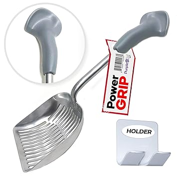 Purple Pet Arthritis Handle Cat Litter Scooper - Great Scoop for Sore Hands - Patent Scooper (Polished - Silver)