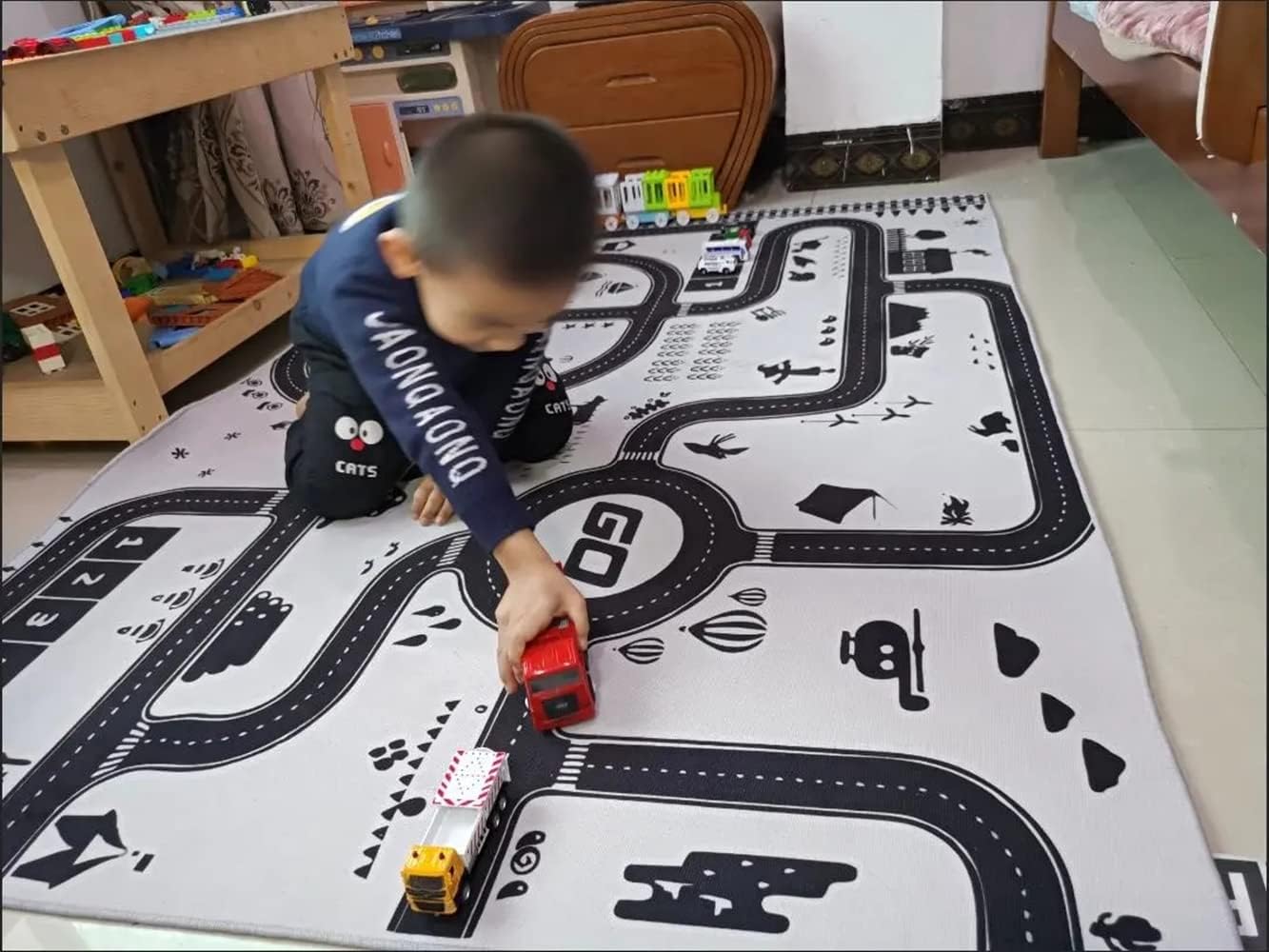 Cute Car Track Baby Crawling Rugs and Mats, Anti-Fall Children Puzzle Carpet for Boys Bedroom 120x160cm (Black, 100x120cm)